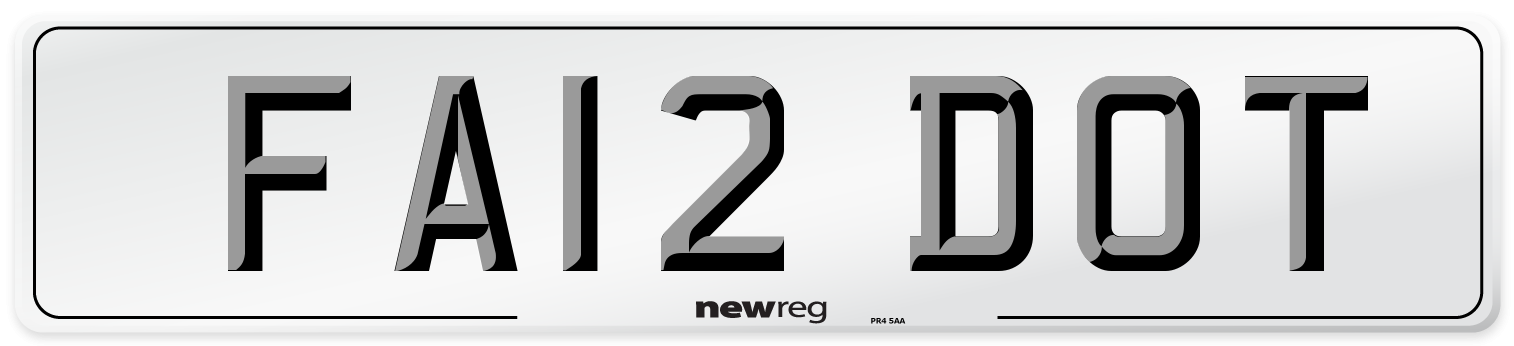 FA12 DOT Number Plate from New Reg